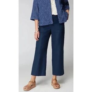 NWT J Jill Love Linen Crop Pants 3X Wide Leg Navy Blue Elastic & Zip Plus Beach